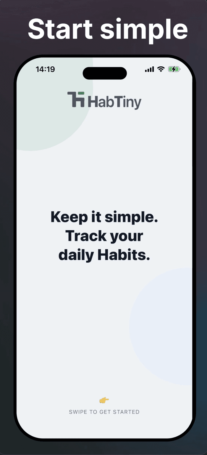 HabTiny Start-Screenshot mit minimaler Einführung