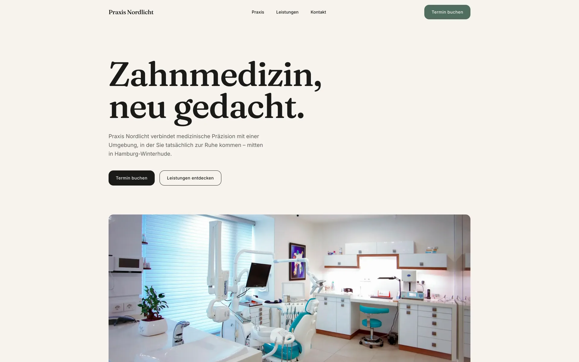 Startseite der Praxis Nordlicht mit Hero-Text und Praxisaufnahme